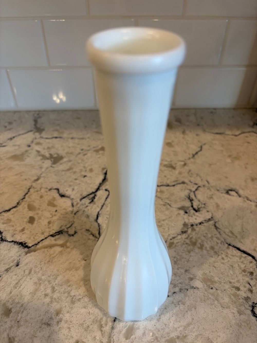 Brutalist Metal Flowers in Vintage Milk-glass Vase - Picture 2 of 11